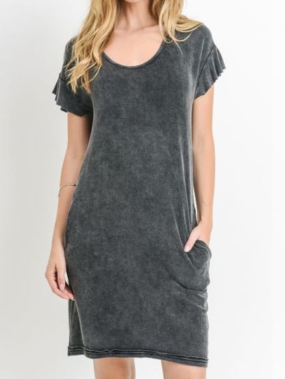 Mineral Wash Ruffled Sleeve Dress