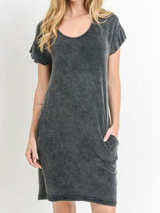 Mineral Wash Ruffled Sleeve Dress